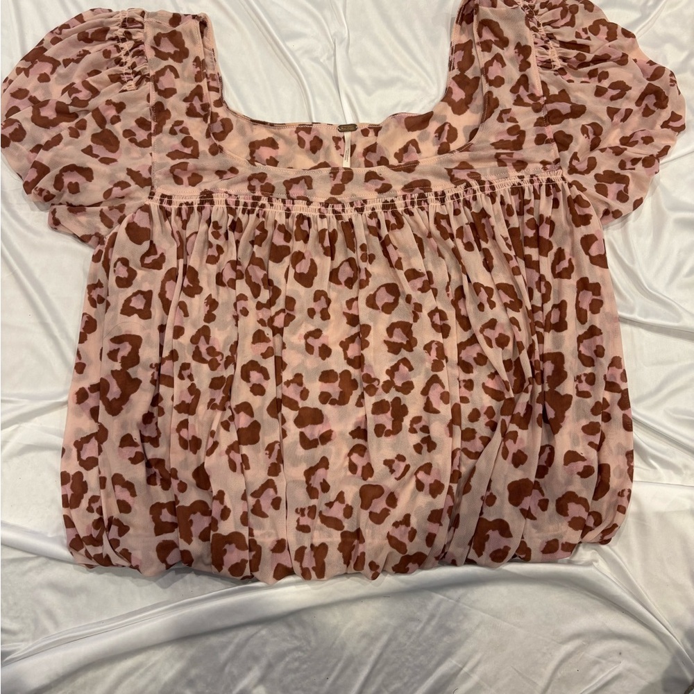 Free People Pink and Brown Leopard Blouse